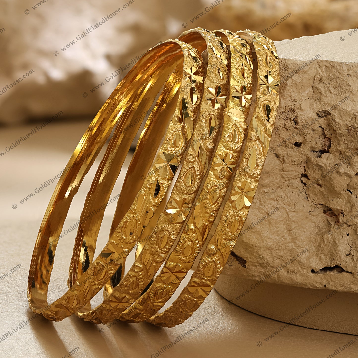 Festive Star & Oval Gold Look Bangle Set - BNGL041