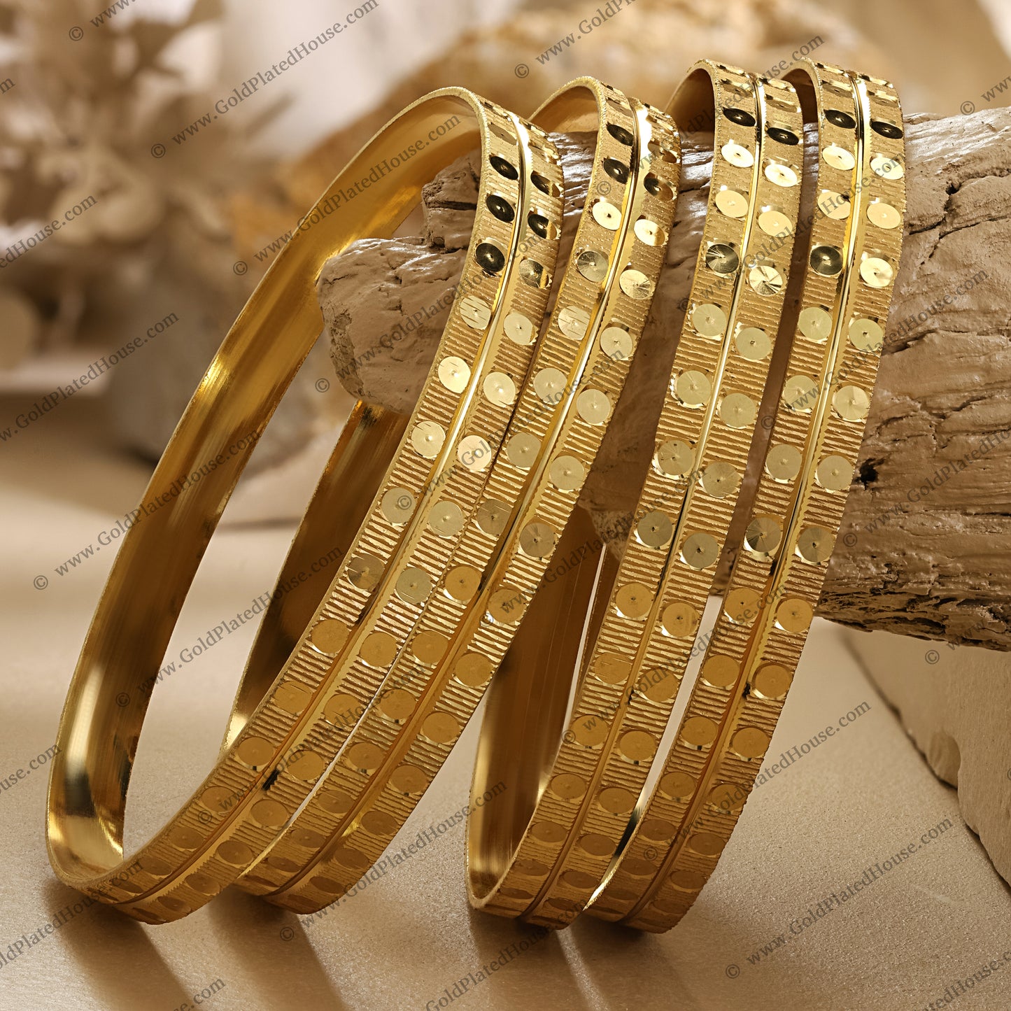Modern Dot Band Gold Look Bangle Set - BNGL049