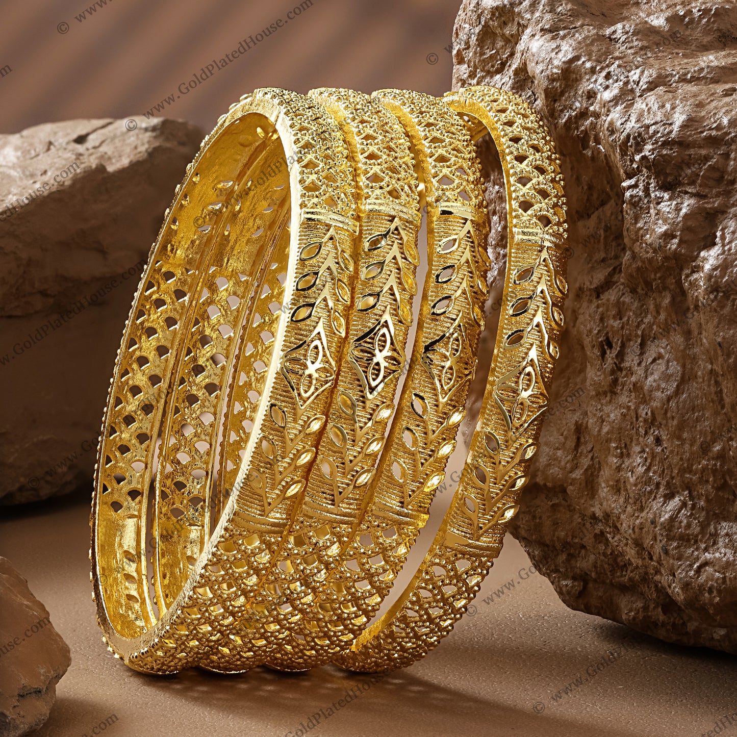 Intricate Cutwork & Pattern Gold Look Bangles - BNGL006