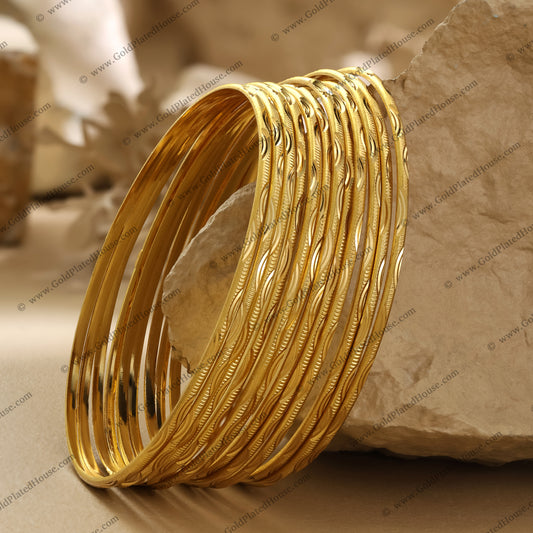 Classic Twisted Rope Design Gold Look Bangles - BNGL014