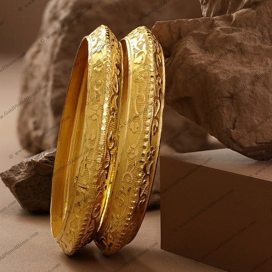 Rich Scrollwork & Floral Gold Look Kada Set - BNGL074