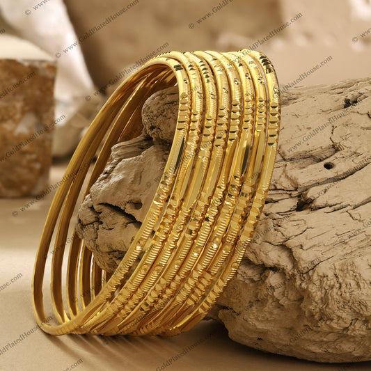 Radiant Linear Engraved Gold Look Bangles – BNGL009