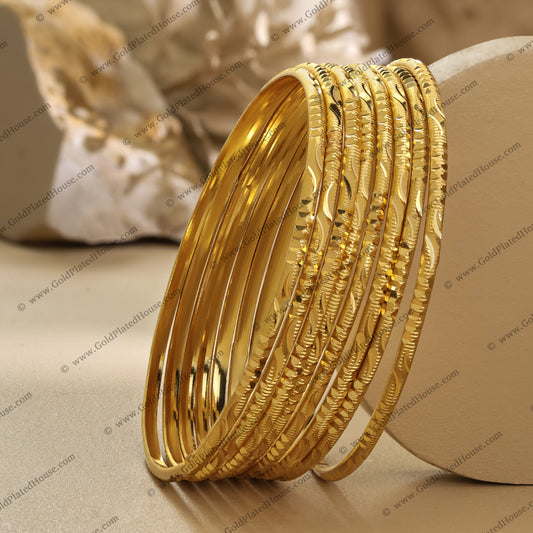 Elegant Floral Engraved Gold Look Bangles – BNGL010