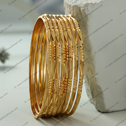 Everyday Wave Pattern Original Gold Look Bangles - BNGL001