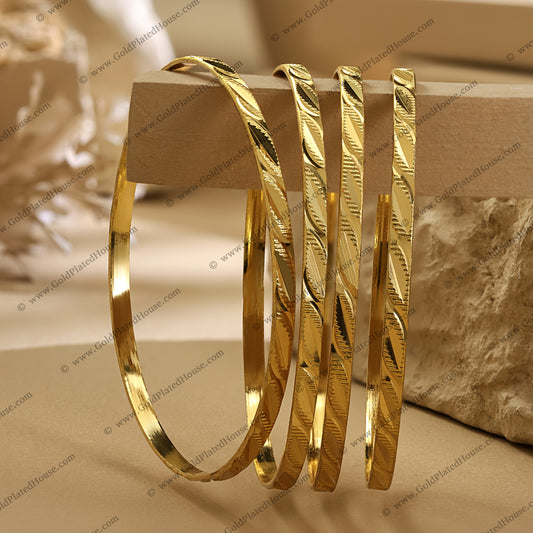 Twisted Wave Pattern Gold Look Bangles – BNGL011