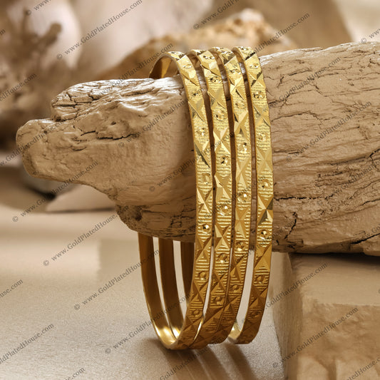Geometric Diamond Texture Gold Look Bangles - BNGL012