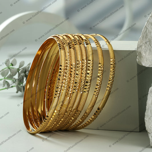Linear Pattern Gold Look Bangles - BNGL020