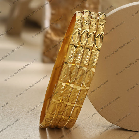 Traditional Eye Motif & Dotted Band Gold Look Bangle Set - BNGL026