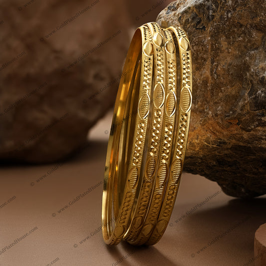 Radiant Oval & Dot Gold Look Bangle Set - BNGL029