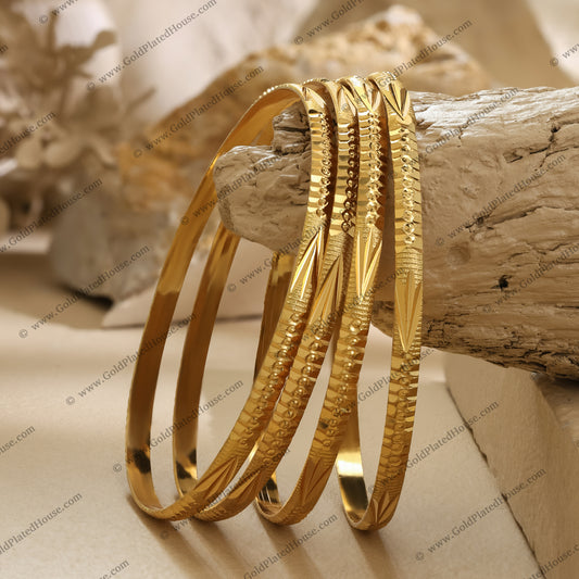 Regal Pointed Motif Gold Look Bangle Set - BNGL032