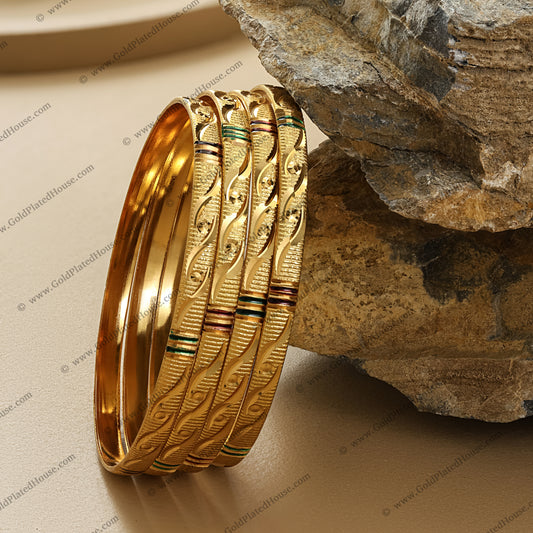 Vibrant Enamel Weave Gold Look Bangle Set - BNGL033