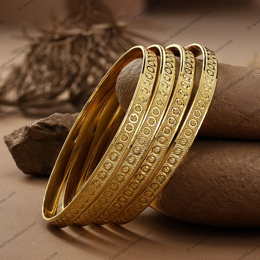 Timeless Coin Motif Gold Look Bangle Set - BNGL036