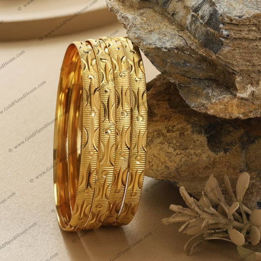 Flowing Vine & Petal Gold Look Bangle Set - BNGL037