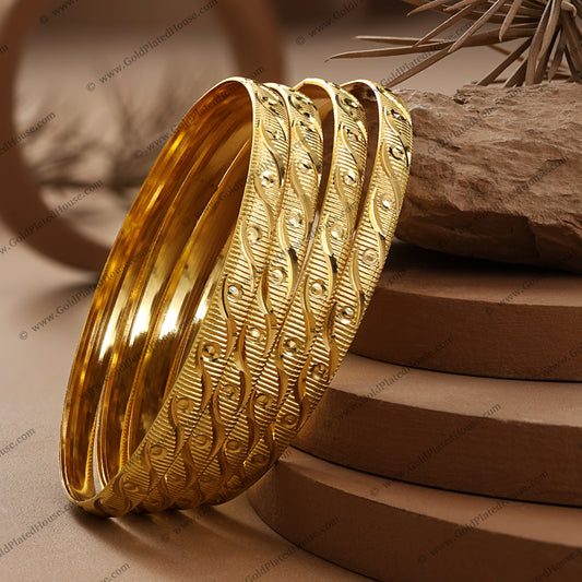 Intricate Woven Texture Gold Look Bangle Set - BNGL039
