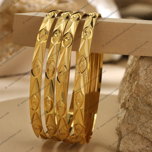 Grand Geometric Diamond Gold Look Bangle Set - BNGL040
