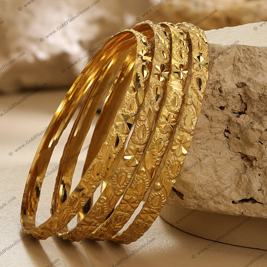 Festive Star & Oval Gold Look Bangle Set - BNGL041