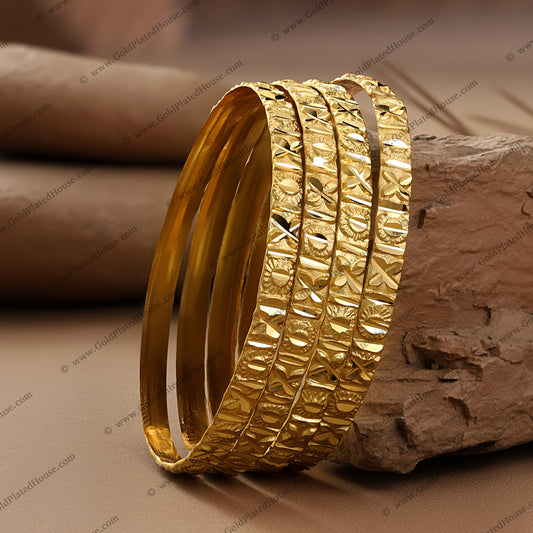 Distinctive X-Pattern Gold Look Bangle Set - BNGL042