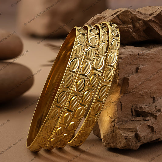 Ancient Eye Motif Gold Look Bangle Set - BNGL046