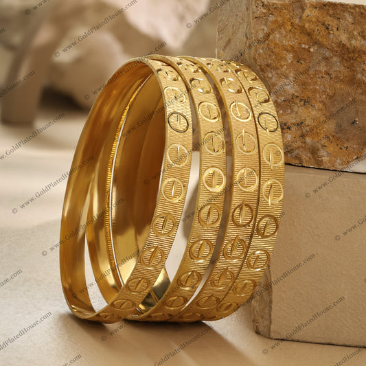 Symbolic Circle & Line Gold Look Bangle Set - BNGL048