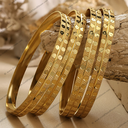 Modern Dot Band Gold Look Bangle Set - BNGL049