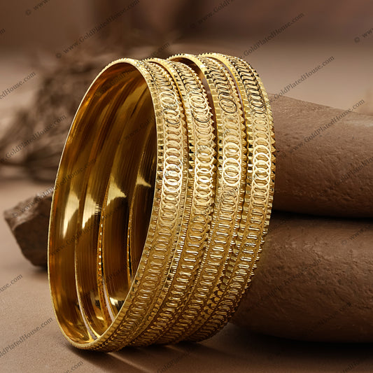 Opulent Textured Ring Gold Look Bangle Set - BNGL050