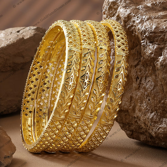 Intricate Cutwork & Pattern Gold Look Bangles - BNGL006