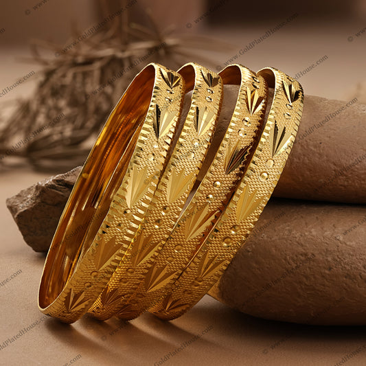 Radiant Sunburst Gold Look Bangle Set - BNGL051