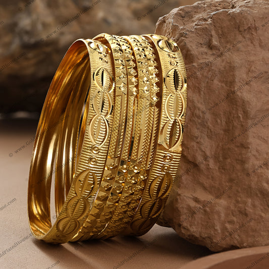 Grand Infinity Chain & Star Pattern Gold Look Bangle Set - BNGL053