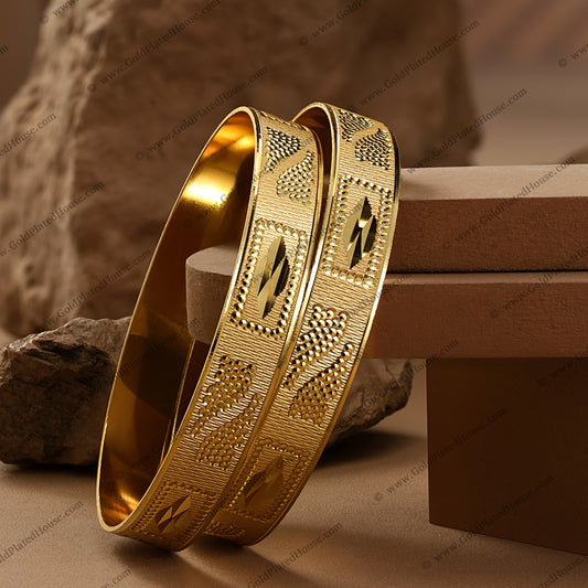 Geometric Cutout Gold Look Bangles - BNGL003